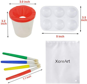 XoreArt - Juego de 4 vasos de pintura a prueba de derrames con 4 cepillos de pintura y 2 bandejas para palés de pintura - Arteztik