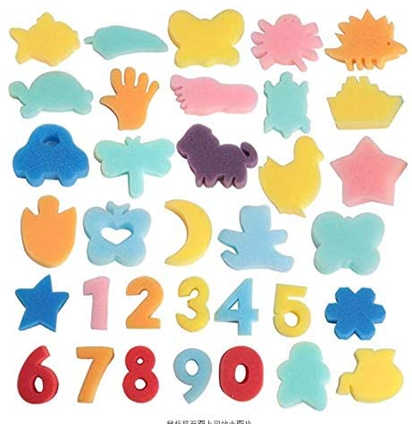 ZYAMY - Juego de 34 esponjas coloridas para manualidades con números de animales, colores aleatorios para pintar graffiti niños - Arteztik