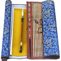 Ellkee - Papel de agua de tela mágica china reutilizable con 1 cepillo de bambú y 1 envoltorio para bolígrafos, juego de caligrafía china práctica para principiantes, escritura gruesa con desplazamiento (4 artículos) - Arteztik