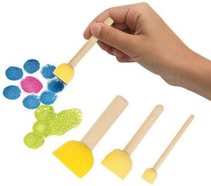 Royee - 8 esponjas de espuma amarillas con mango de madera para pintar, cabezal redondo, kit de varios tamaños para niños, herramientas de pintura, bricolaje, proyecto de arte - Arteztik