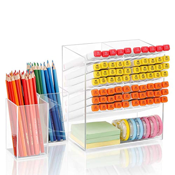 Marbrasse - Organizador de escritorio de acrílico transparente con 12 compartimentos (soporte para lápices con 2 tazas) - Arteztik