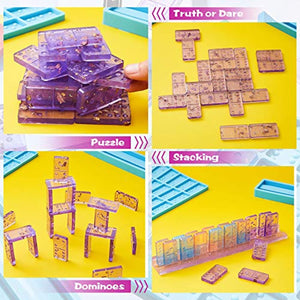 2 Pieces Domino Mold and Domino Tray Mold Set 28 Cavities Domino Silicone Resin Mold Domino Tile Rack Epoxy Mold with 3 Boxes Metallic Foil Flakes for Candy Soap Clay Chocolate Pendants DIY Crafts - Arteztik