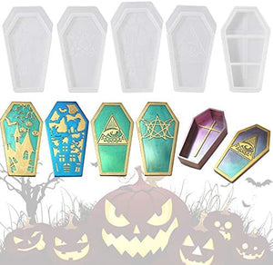 10Pcs Silicone Coffin Box Resin Molds Set Halloween Decoration Casket Resin Casting Molds Bat Owl Skull Hands Pumpkin Spider Shape DIY Mold - Arteztik