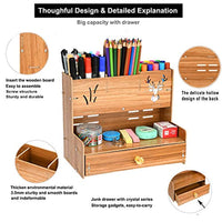 Marbrasse - organizador de escritorio de madera, multifuncional, caja de soporte para bolígrafos, papelería de escritorio, fácil de montar, estante de almacenamiento para suministros de oficina en casa-oficina con cajón - Arteztik
