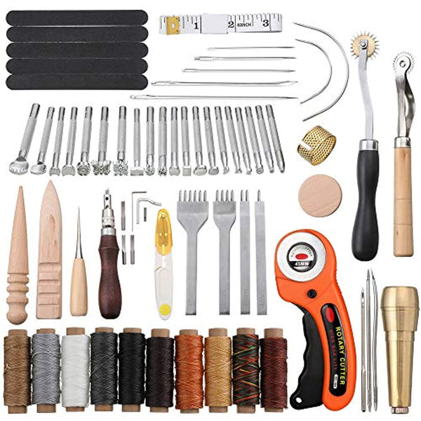 Kit de herramientas de trabajo de piel para coser y sellar, 67 piezas, para cortar punzones, coser a mano, bricolaje, artesanía de cuero - Arteztik