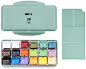 Arrtx AJG-001 Gouache - Juego de pinturas con diseño de taza de gelatina, 18 colores × 1.0 fl oz en una caja de plástico con una paleta, adecuado para estudiantes, aficionados, artistas (Primrose) - Arteztik