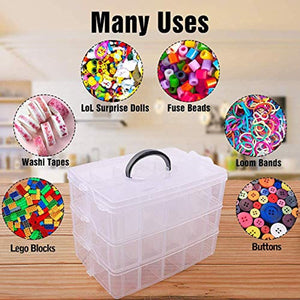 SGHUO Caja de almacenamiento apilable de 3 niveles con 30 compartimentos, caja organizadora de plástico para artes y manualidades, juguetes, cuentas de fusibles, cintas Washi - Arteztik