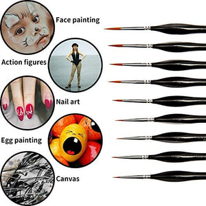 AIEX - Juego de 9 pinceles de pintura en miniatura para acrílico, acuarela, aceite, cara, uñas, escala de pintura de modelo, línea de dibujo (negro) - Arteztik
