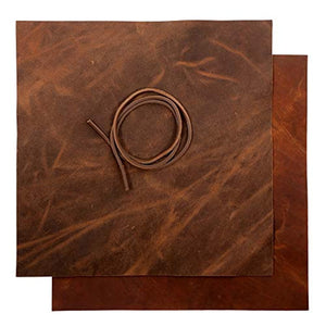 Hojas de piel de piel auténtica para pendientes, cartera de cuero y artesanías – Cuero auténtico de búfalo de grano completo, sin hojas de piel sintética – Marrón oscuro y ruso (2 hojas + cordón de cuero) - Arteztik