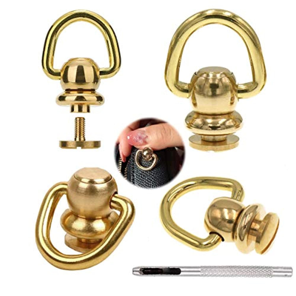 Pendientes de bola de latón Remaches D Anillo para cuero Crossbody monedero artesanía,4 juegos - Arteztik