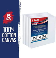 U.S. Art Supply 24 x 24 pulgadas lienzo estirado, 12 onzas imprimado, paquete de 6 unidades, color blanco profesional de 0.7 in, peso pesado, sin ácidos, pintura acrílica, pintura al óleo - Arteztik
