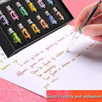 YOLAKIS Bolígrafo de caligrafía de vidrio y tinta, pluma de inmersión de vidrio Set con tinta de caligrafía 12 polvo de colores de vidrio para dibujo de escritura de arte - Arteztik
