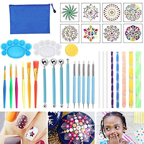 Juego de 35 herramientas de punteado de mandala, herramientas de pintura, kit de plantillas de mandala para pintura de rocas, punteado de uñas, dibujo y suministros de arte de dibujo - Arteztik
