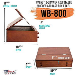US Art Supply - Caja de almacenamiento de madera ajustable con 2 cajones con caballete de dibujo sólido plegable - Arteztik