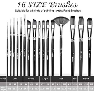 Artist Paint Brush Set - VIKEWE 16 Different Sizes Paint Brushes with Oil Painting Knife and Sponge, Suitable for Acrylic, Watercolor, Oil and Gouache Painting, Perfect for Artists Kids - Blue - Arteztik