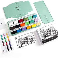 Arrtx AJG-001 Gouache - Juego de pinturas con diseño de taza de gelatina, 18 colores × 1.0 fl oz en una caja de plástico con una paleta, adecuado para estudiantes, aficionados, artistas (Primrose) - Arteztik