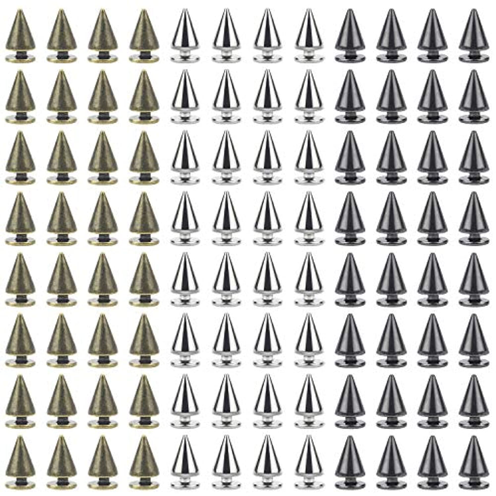 Favordrory Cono de 0.276 in x 0.394 in y tornillo de metal para manualidades de piel, 240 piezas (plata, negro, bronce) - Arteztik