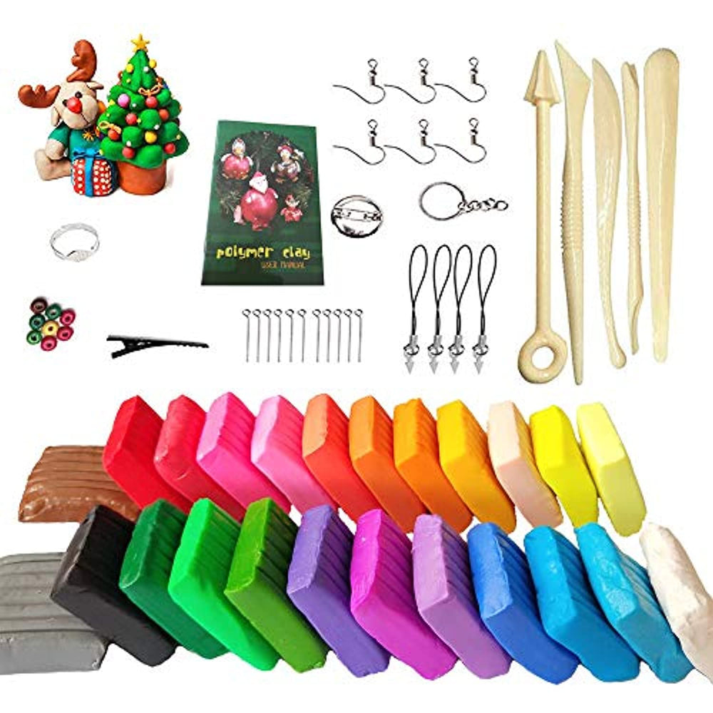 Juego de arcilla de moldeo de polímero de 24 colores con caja empaquetada, kit de arcilla para hornear para horno con 5 herramientas de escultura y 33 accesorios, 0.7 oz por bloque, gran bricolaje arcilla manualidades regalos - Arteztik