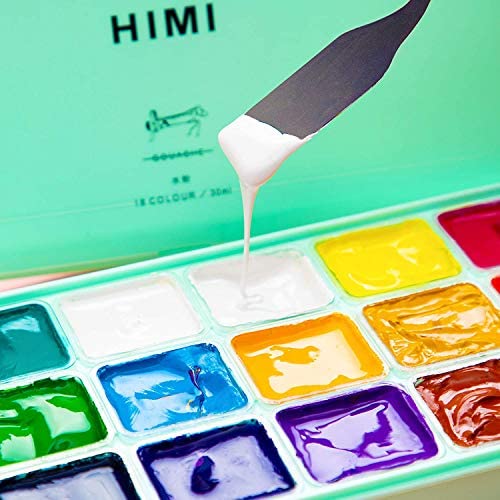 HIMI Gouache - Juego de pintura Jelly Cup de 18 colores vibrantes, pinturas  no tóxicas con paleta de maletín portátil para artista, pintura de lienzo