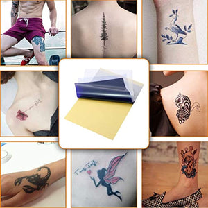 50 piezas de papel de transferencia de tatuaje con 5 piezas de papel de rastro de tatuaje con 5 piezas para tatuaje a la piel, tamaño A4 - Arteztik