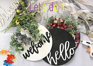 Cartel de madera de Navidad en blanco con texto en inglés «Welcome Sign» para puerta delantera de madera, sin acabar, para colgar en madera redonda para manualidades, decoración de Navidad, 2 piezas (color madera, 19.7 in) - Arteztik