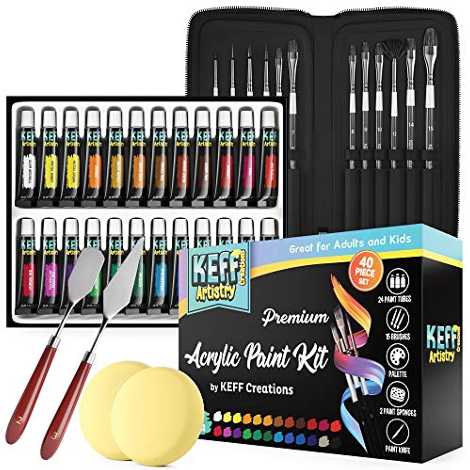 KEFF Creations Juego de pinceles de pintura acrílica, 15 pinceles