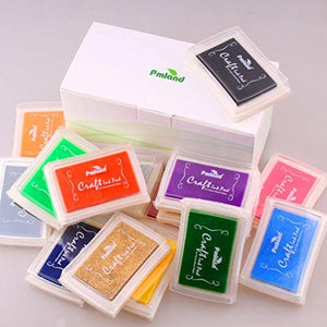 PMLAND - Juego de 15 almohadillas de tinta para sellos de manualidades en papel de madera o tela, 15 colores vibrantes incluidos - Arteztik