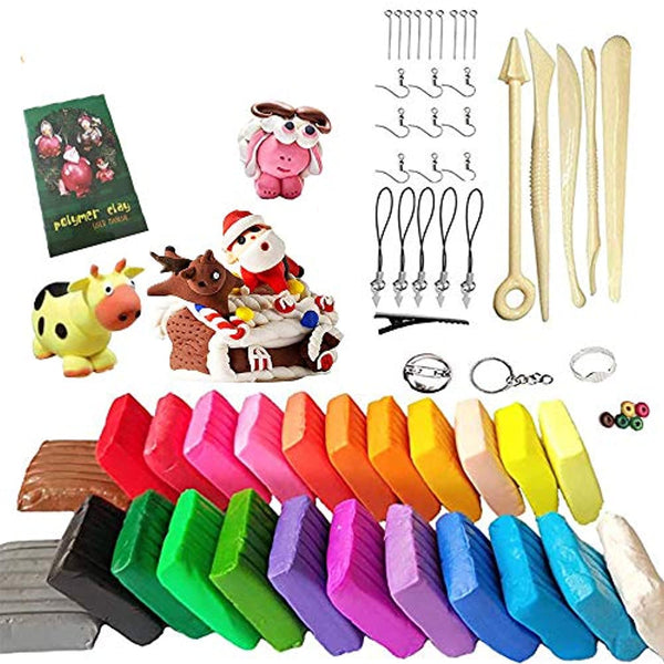 24 Colors Polymer Clay,Baken Soft Clay,Oven Baking Clay Kit with 5 Sculpting Tools and 33 Accessories,0.7oz Per Block and Box Storge,Great DIY Clay Crafts Gifts - Arteztik