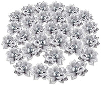 Craft Flowers – Paquete de 60 adornos de flores con diamantes de imitación, 1.5 in de cinta de raso gris para manualidades, decoraciones de boda, adornos - Arteztik
