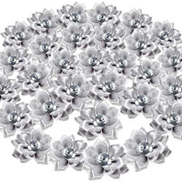 Craft Flowers – Paquete de 60 adornos de flores con diamantes de imitación, 1.5 in de cinta de raso gris para manualidades, decoraciones de boda, adornos - Arteztik