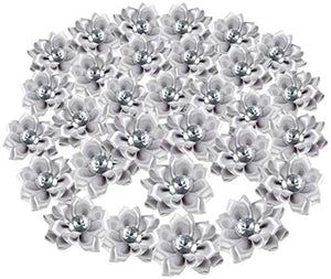 Craft Flowers – Paquete de 60 adornos de flores con diamantes de imitación, 1.5 in de cinta de raso gris para manualidades, decoraciones de boda, adornos - Arteztik