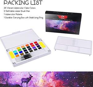 Kits de pintura de acuarela para niños, kits de pintura de colores premium, conjuntos de pintura profesional con 2 pinceles de acuarela, paleta, y estuche de almacenamiento, suministros de arte para pintar regalos para adultos, adolescentes (24 colores) - Arteztik