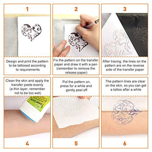 50 piezas de papel de transferencia de tatuaje con 5 piezas de papel de rastro de tatuaje con 5 piezas para tatuaje a la piel, tamaño A4 - Arteztik