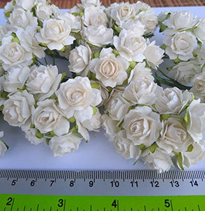 NATTHAFLOWER - 100 rosas artificiales blancas de papel morera para manualidades, tamaño de 0.787 in, decoración para álbumes de recortes - Arteztik