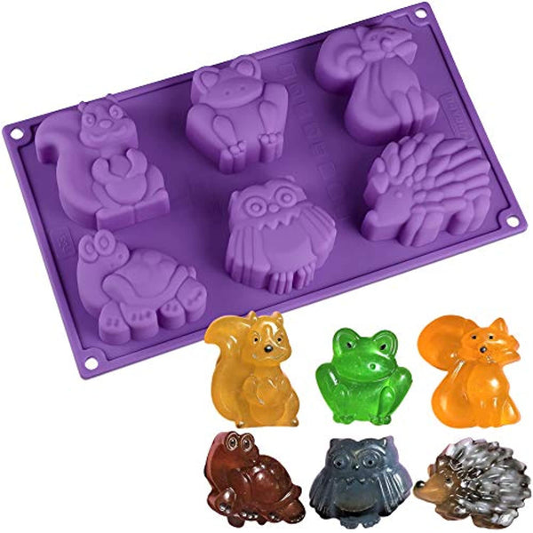 Molde de silicona para animales de bosque – MoldFun ardilla rana zorro tortuga búho erizo bandeja para cubitos de hielo, gelatina, galletas, magdalenas, pasteles, chocolate, jabón, barra de loción, cera, arcilla, cereza, yeso, hormigón - Arteztik