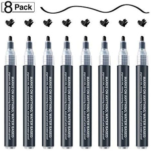 Bolígrafos de pintura acrílica negra – Paquete de 8 rotuladores de pintura negra, bolígrafos de pintura acrílica para pintura de roca, madera, metal, metal, cerámica, graffiti, papel, dibujo, calabazas de plástico, juegos de pintura acrílica a base de agu - Arteztik