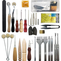 Herramientas y suministros de cuero de artesanía: 26 piezas de herramientas de trabajo de cuero conjunto con punzón ranurador encerado dedal kit para costura punzonado corte costura cuero artesanía fabricación - Arteztik