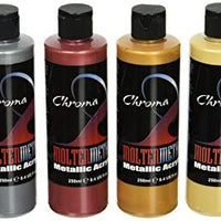 Chroma 1969 Molten, juego de pintura acrílica de metales de 8 oz Paquete de 6 botellas, colores varios, de 6.75 pulgadas de altura por 4 pulgadas de ancho y 6 pulgadas de largo - Arteztik