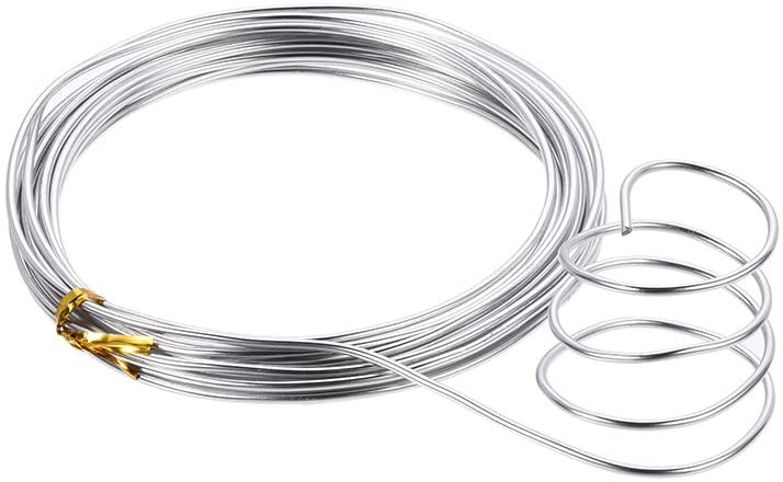 Uxcell Alambre de aluminio de 16 pies de 0.079 in de diámetro, alambre de  metal flexible tono plateado para manualidades