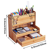 Marbrasse - organizador de escritorio de madera, multifuncional, caja de soporte para bolígrafos, papelería de escritorio, fácil de montar, estante de almacenamiento para suministros de oficina en casa-oficina con cajón - Arteztik
