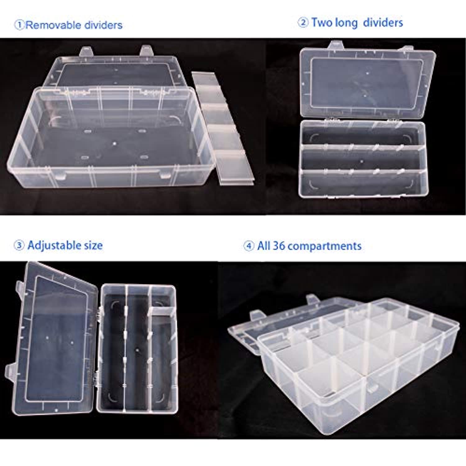 Paquete de 3 cajas organizadoras de plástico de 36 rejillas, almacenamiento  de manualidades con divisores ajustables, contenedor organizador de