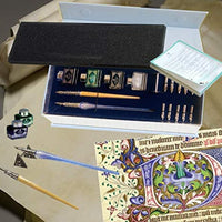 Daveliou - Juego de bolígrafos de caligrafía, 17 piezas, cristal azul y bolígrafos de madera, 10 plumas y 4 tintas, control superior - Arteztik