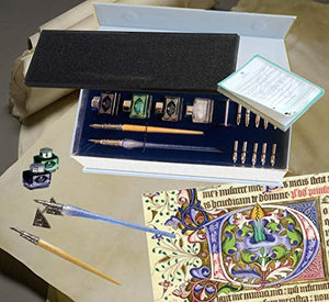 Daveliou - Juego de bolígrafos de caligrafía, 17 piezas, cristal azul y bolígrafos de madera, 10 plumas y 4 tintas, control superior - Arteztik