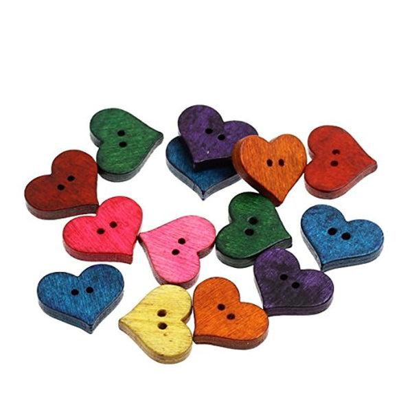 Housweety 100PCs Madera coser botones en forma de corazón Scrapbooking Mixed 20 mm x16.5 mm - Arteztik