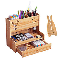 Marbrasse - organizador de escritorio de madera, multifuncional, caja de soporte para bolígrafos, papelería de escritorio, fácil de montar, estante de almacenamiento para suministros de oficina en casa-oficina con cajón - Arteztik