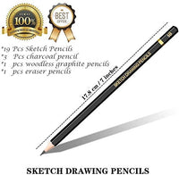 Sketching Pencil Set - 24 Pieces Drawing Sketch Pencil HB,B,2B,3B,4B,5B,6B,7B,8B,10B,12B,14B,H,2H,3H,4H,5H,6H,7H, Includes Charcoal, Eraser, Graphite Pencils for Beginners & Pro Artists - Arteztik
