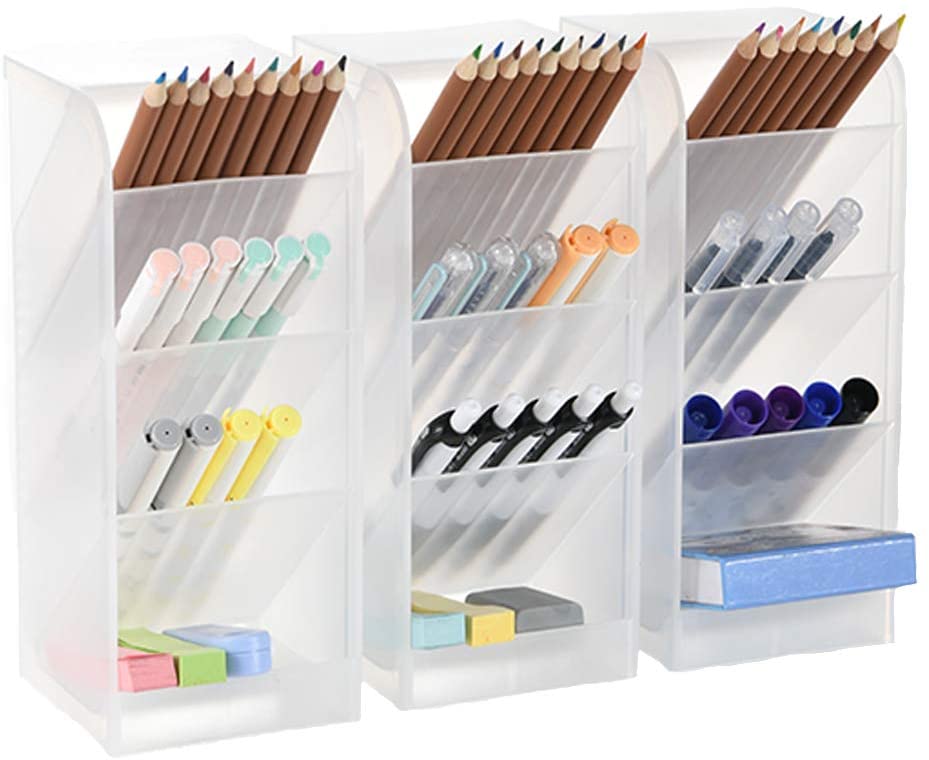  LETURE Organizador de escritorio con 3 cajones, caja de  almacenamiento de escritorio de plástico transparente, organización de  escritorio para suministros de oficina, bolígrafos de gel, lápices, :  Productos de Oficina