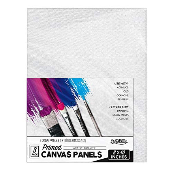 ArtSkills - Tableros de algodón blanco con imprimación y estiramiento, panel de lona de 8.0 x 10.0 in, 3 piezas - Arteztik