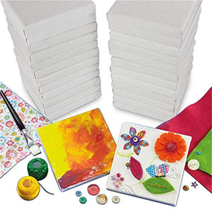 LinaLife - Mini paneles de lona (10 unidades, 2.8 x 2.8 in, 100 % algodón, blanco, mini estirados, para pintar manualidades, dibujos, pequeños acrílicos, lienzo de acrílico, pintura al óleo para niños y adultos - Arteztik