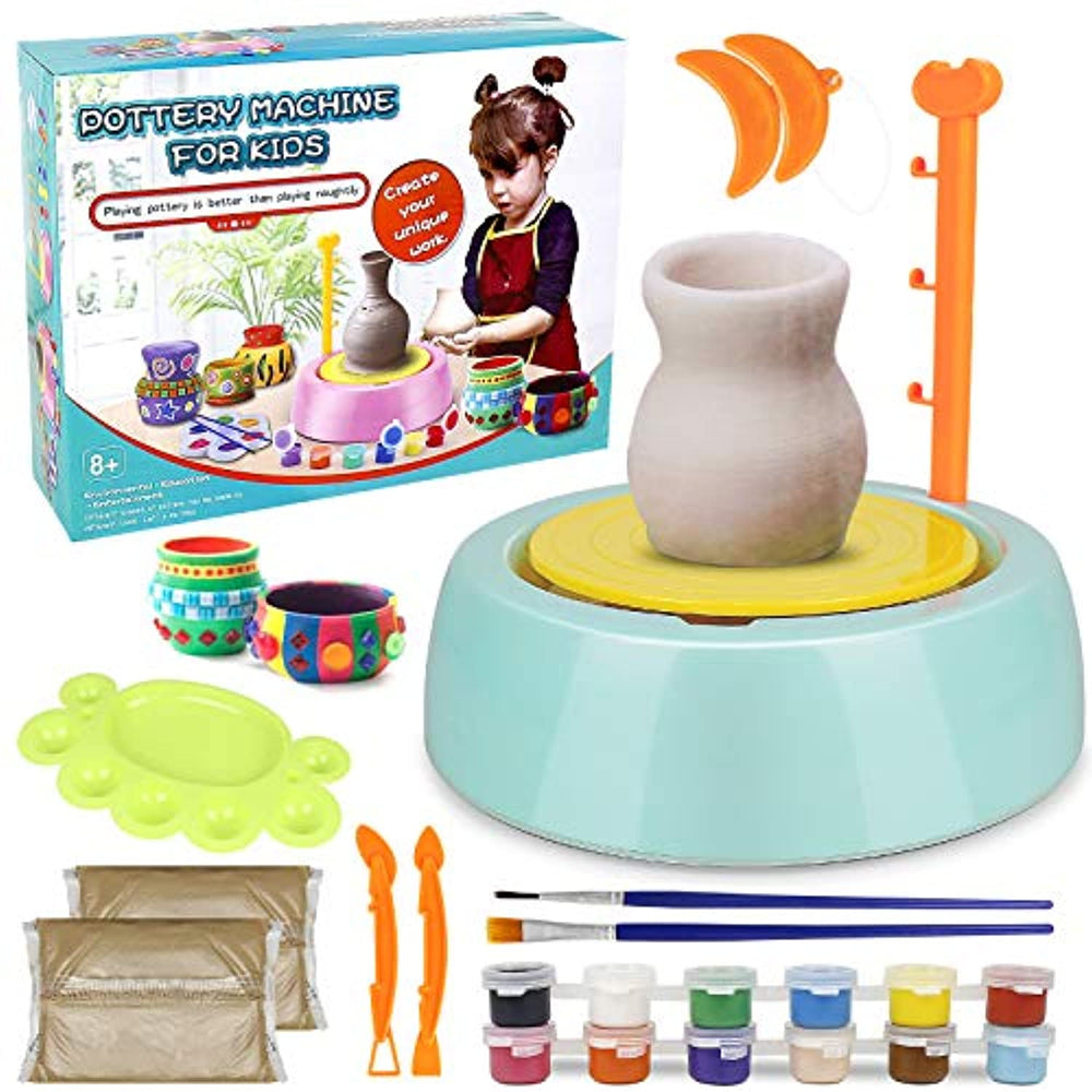 Roue de poterie pour enfants – Kit complet de peinture en poterie à faire soi-même pour les âges 8-12 Débutants avec 4 packs d'argile à séchage à l' air et outils, fournitures pour Roue de poterie pour enfants – Kit complet de peinture en poterie à faire soi-même pour les âges 8-12 Débutants avec 4 packs d'argile à séchage à l' air et outils, fournitures pour